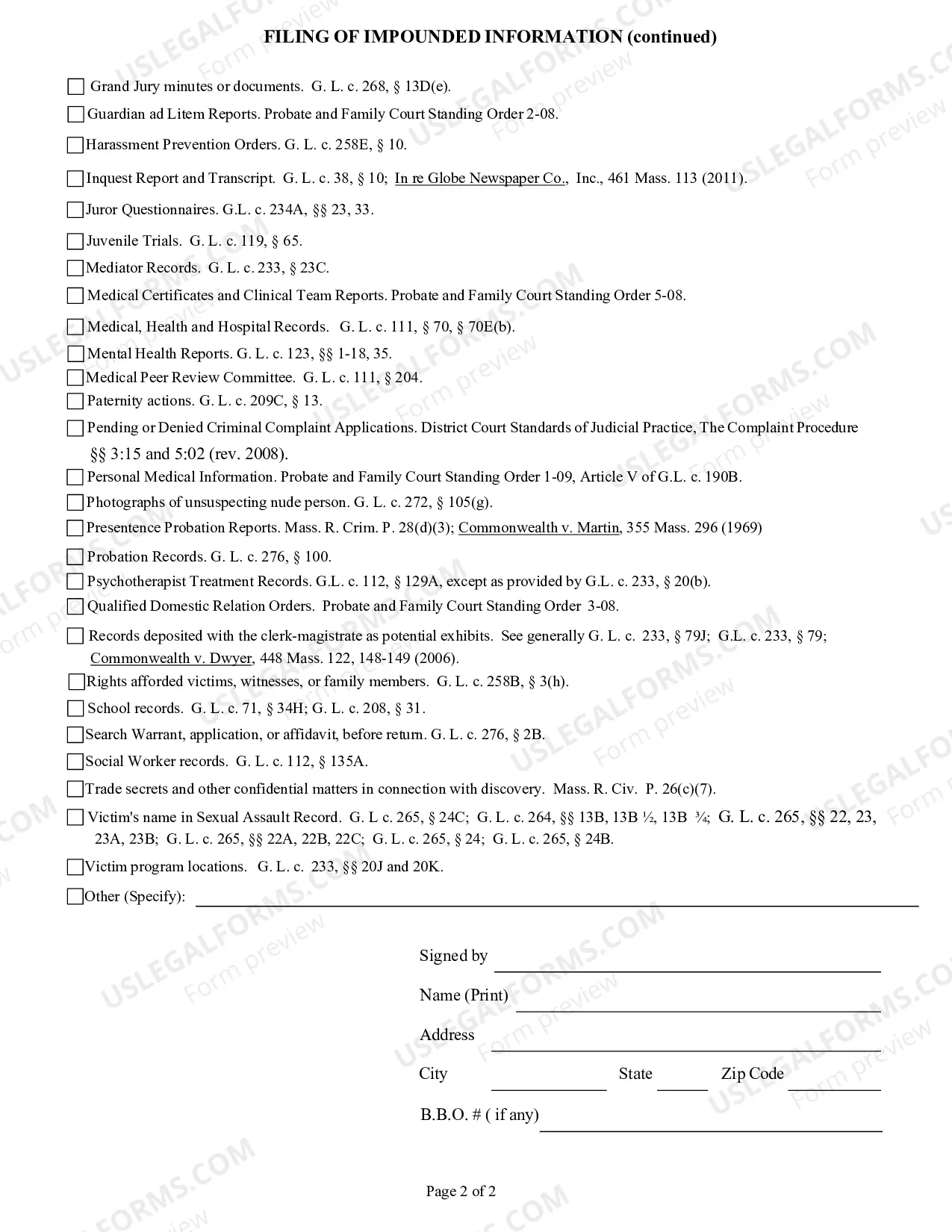 Preview Filing of Impounded Information