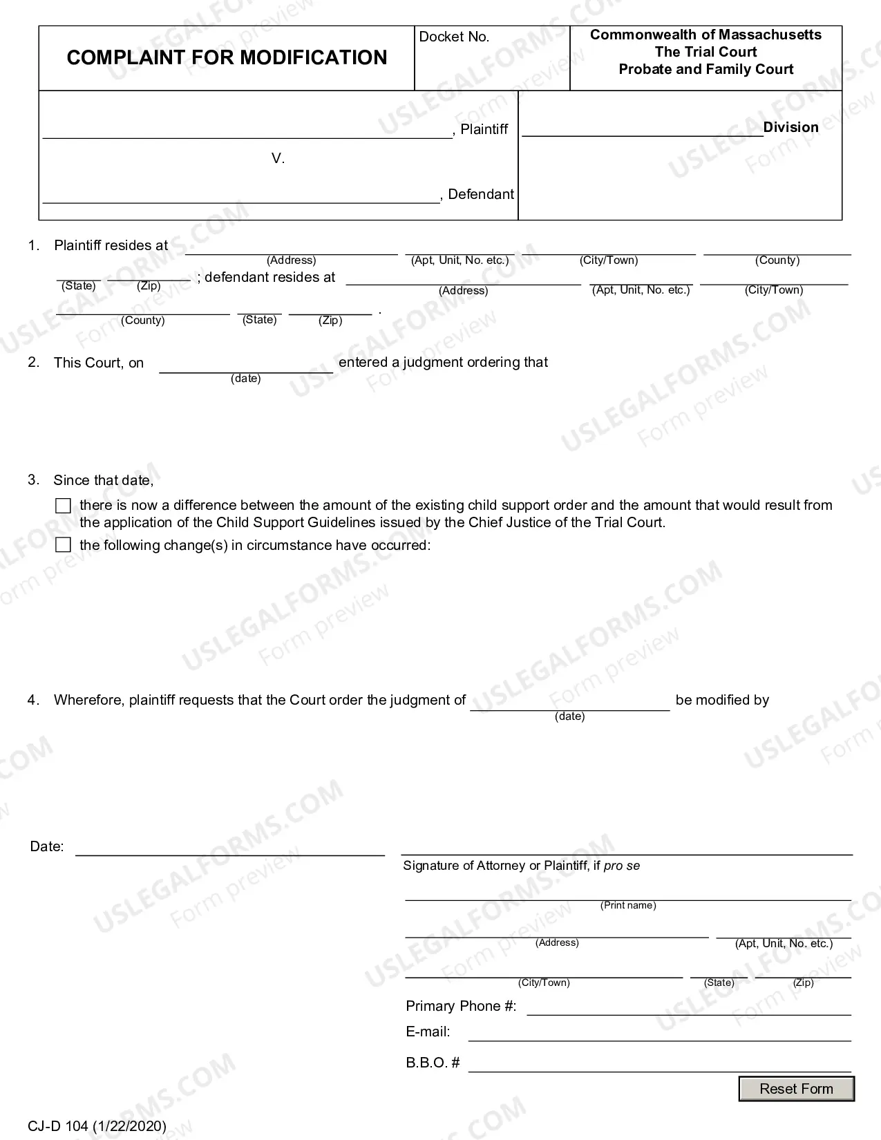 Preview Complaint for Modification