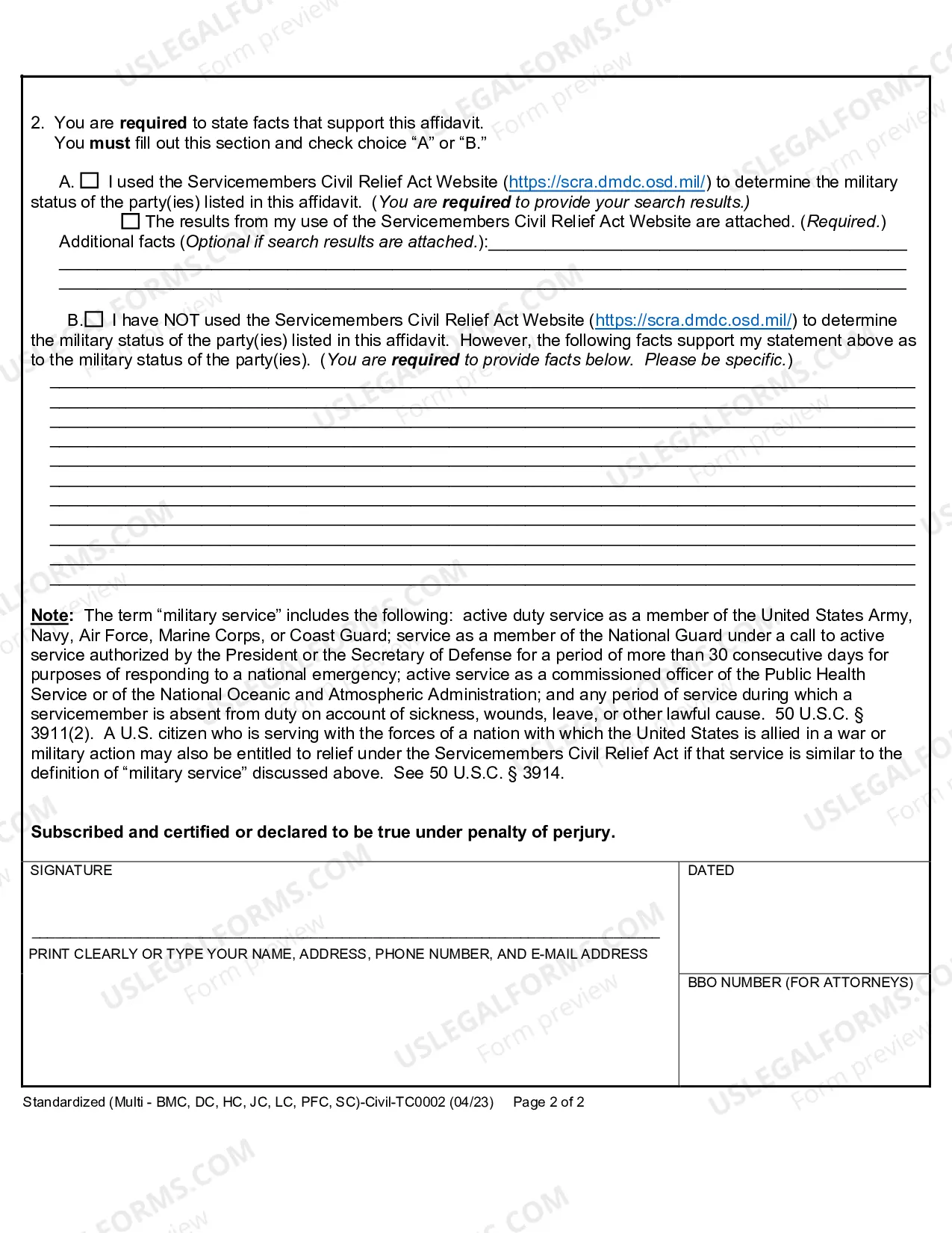 Preview Military Affidavit