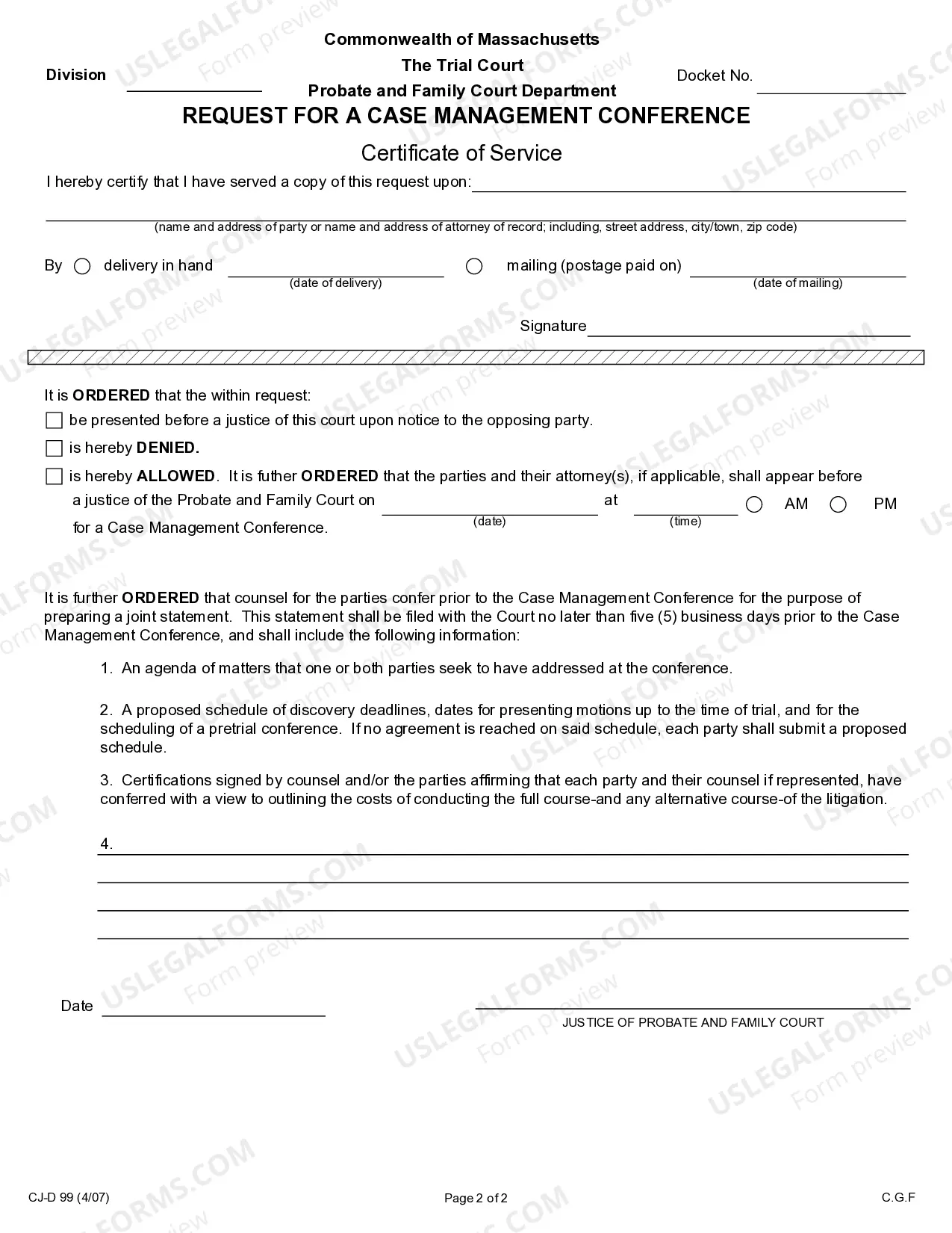 Preview Request For A Case Management Conference