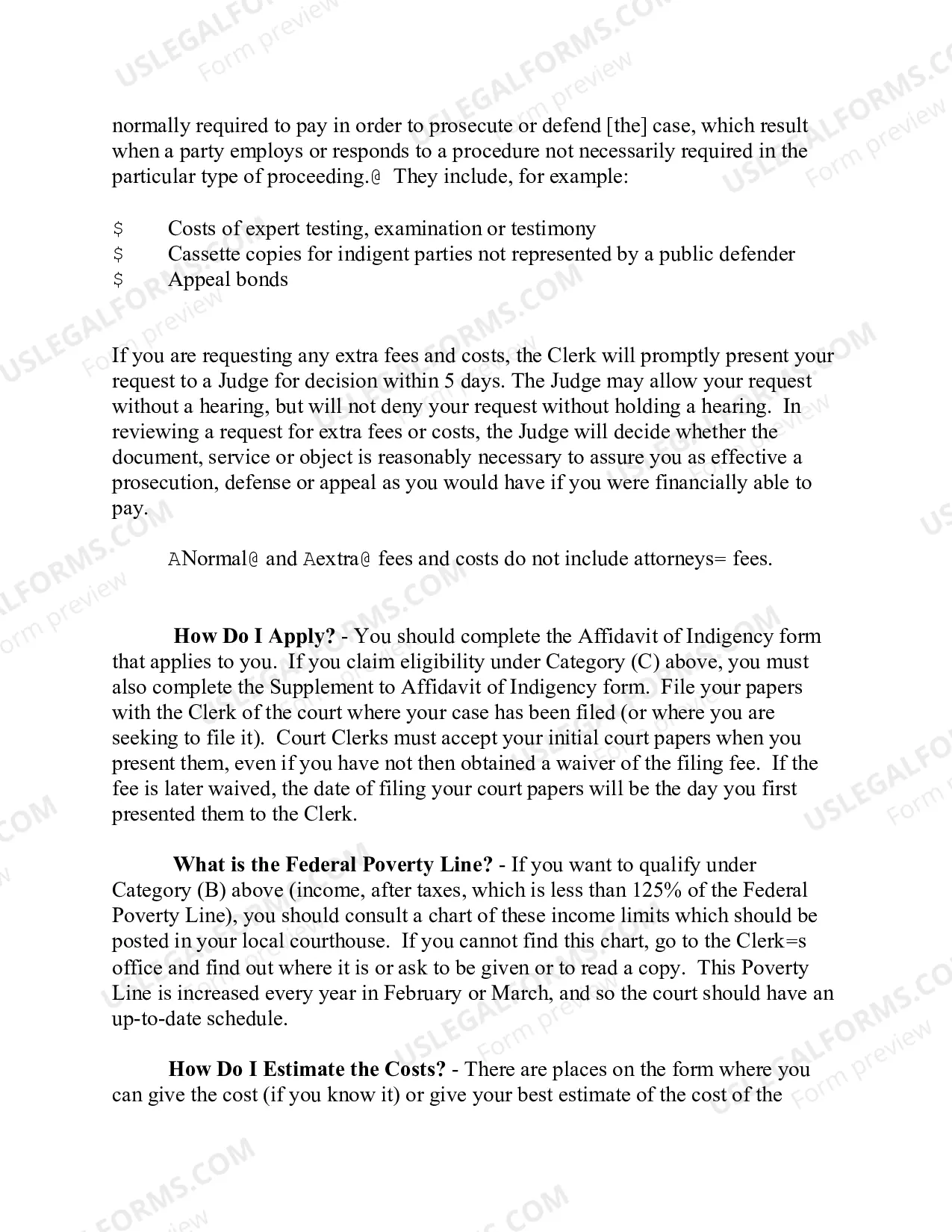 Preview Instructions for Affidavit of Indigency -Revised July 2007