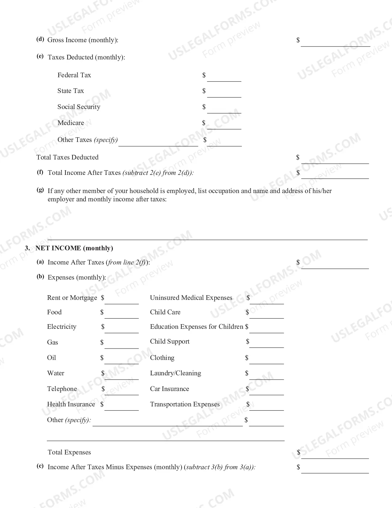 Preview Supplement to Affidavit of Indigency - Revised July 2007