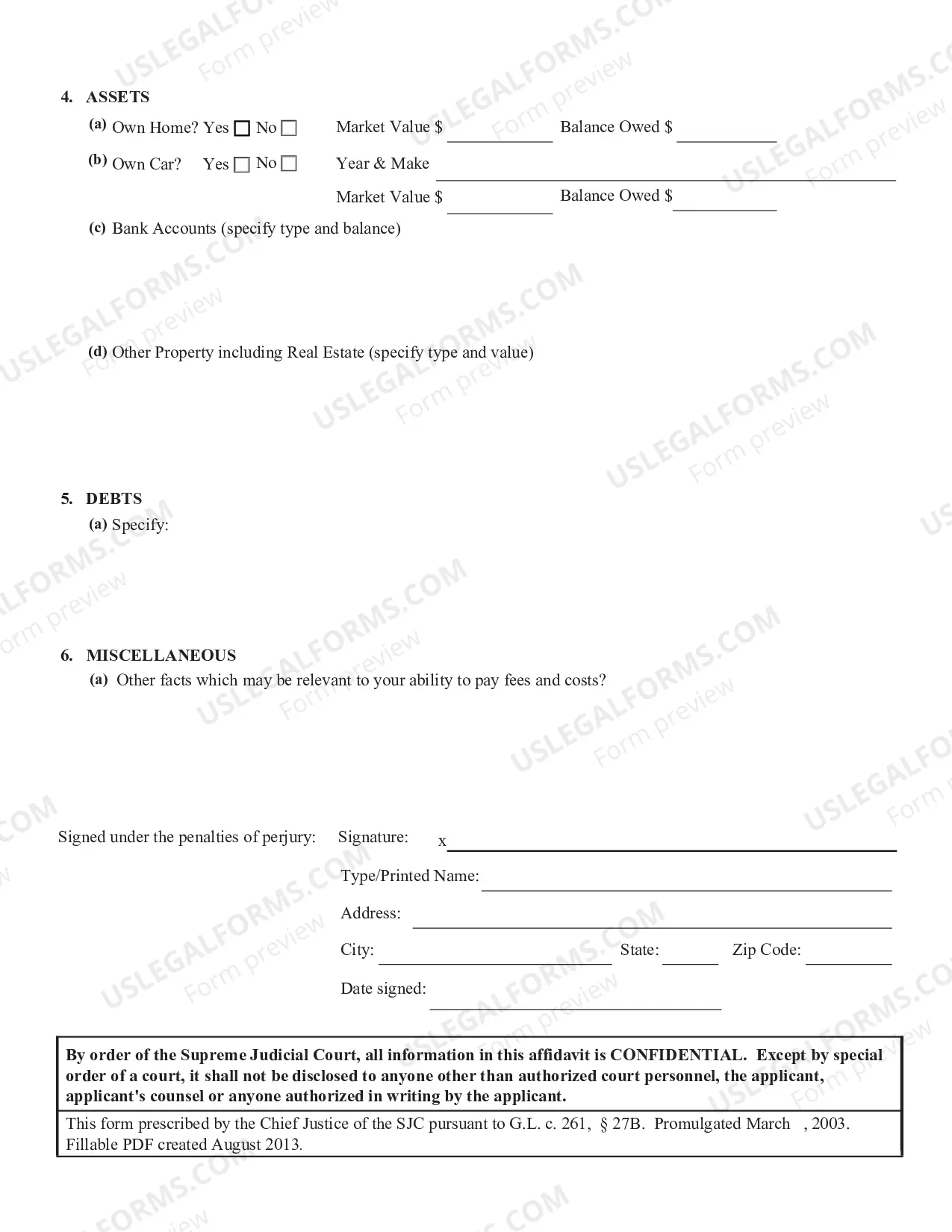Preview Supplement to Affidavit of Indigency - Revised July 2007