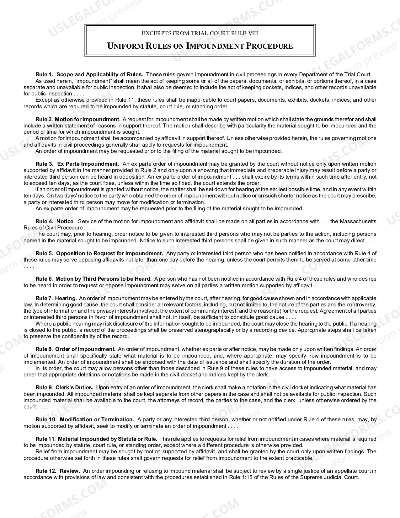 Preview Affidavit in support of motion to Impound