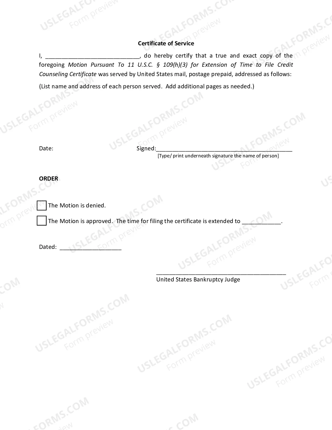 Preview Certified Request For Extension of Time To File Credit Counseling Certificate