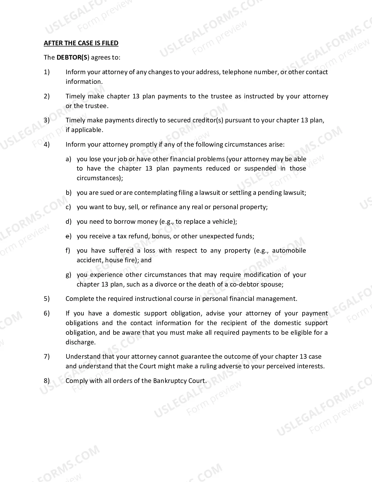 Preview Chapter 13 Agreement Between Debtor And Counsel