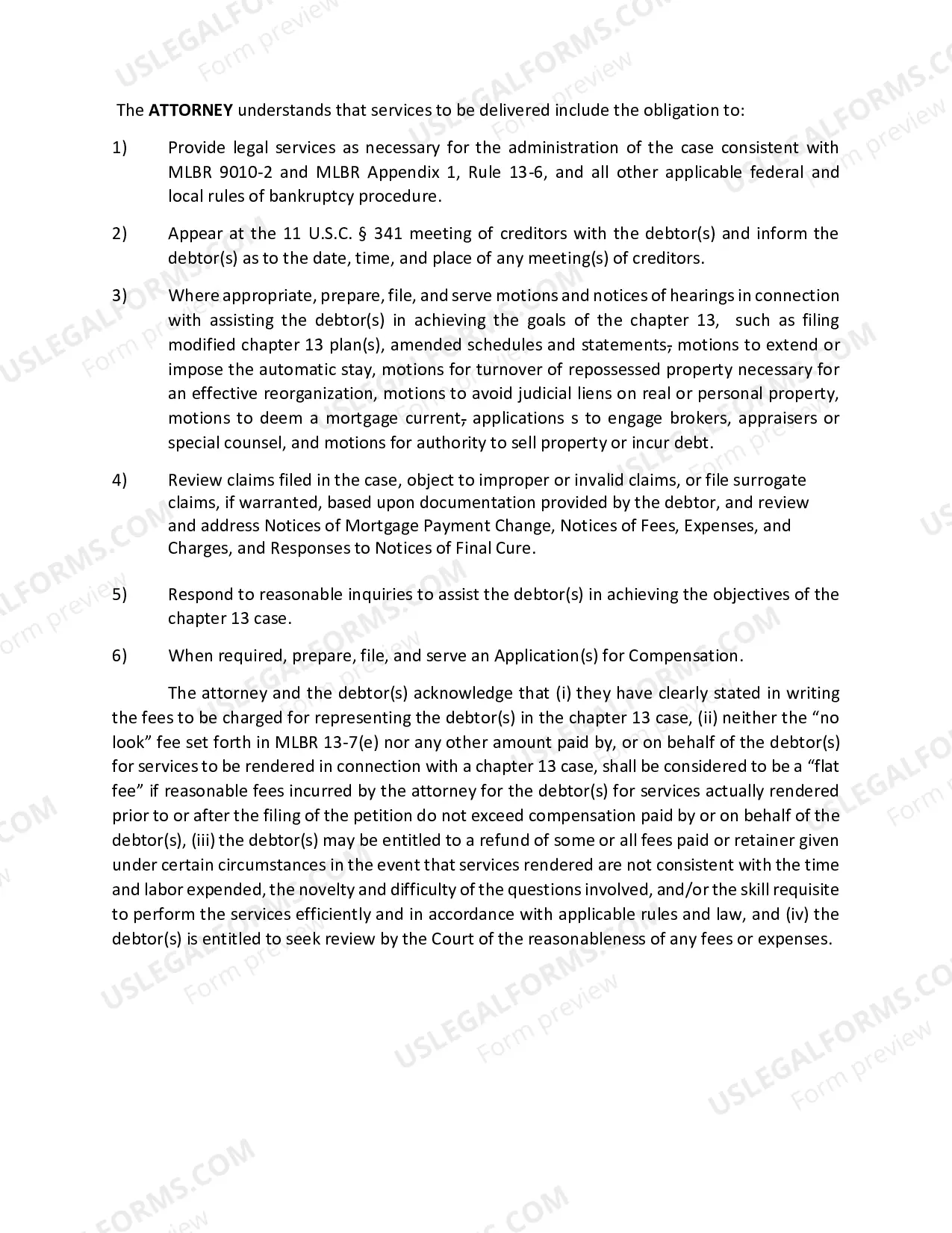 Preview Chapter 13 Agreement Between Debtor And Counsel