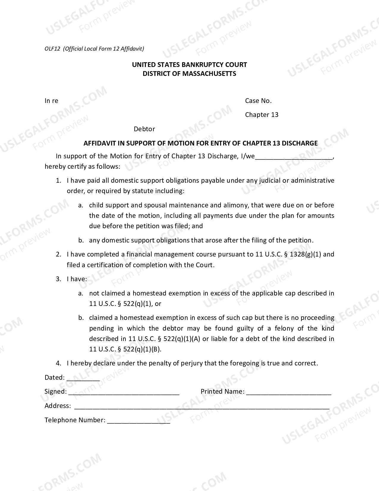Preview Motion For Entry of Chapter 13 Discharge (And Affidavit In Support)