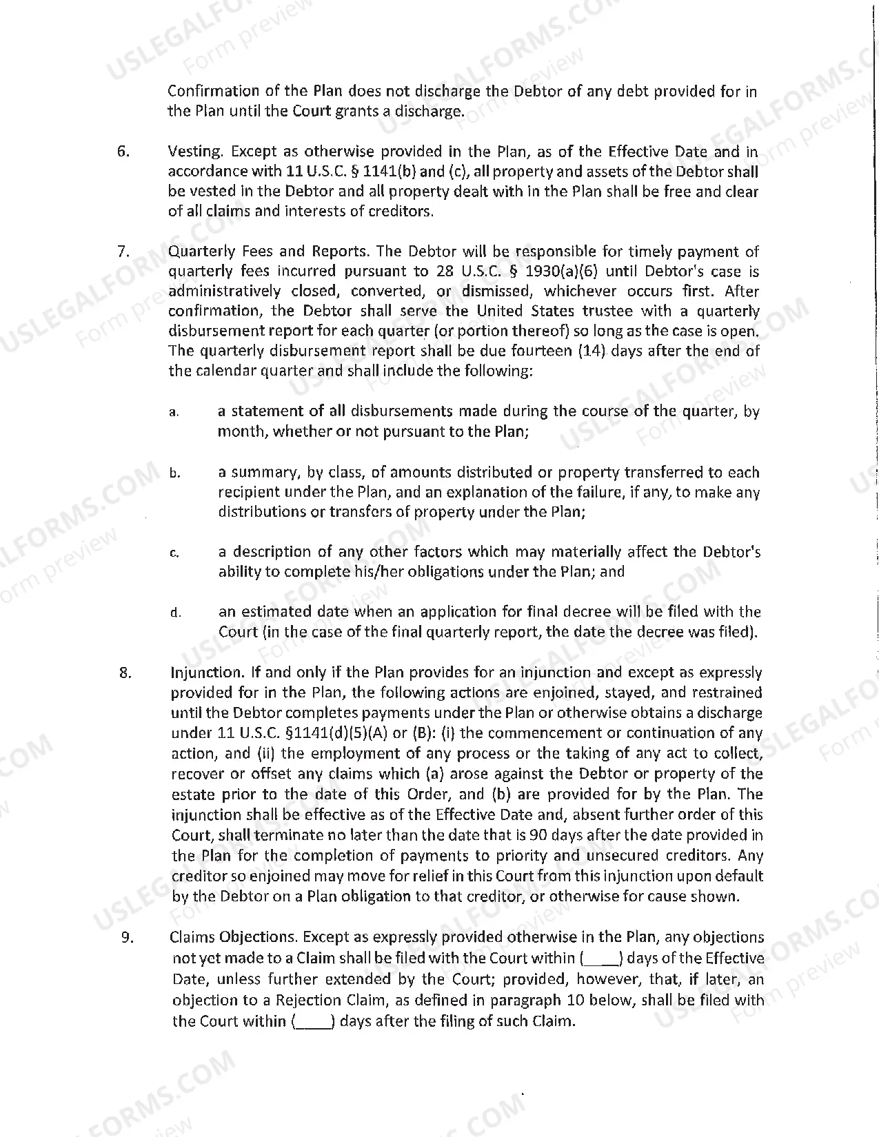 Preview Order Confirming Chapter 11 Plan of Reorganization of Individual Debtor(s)