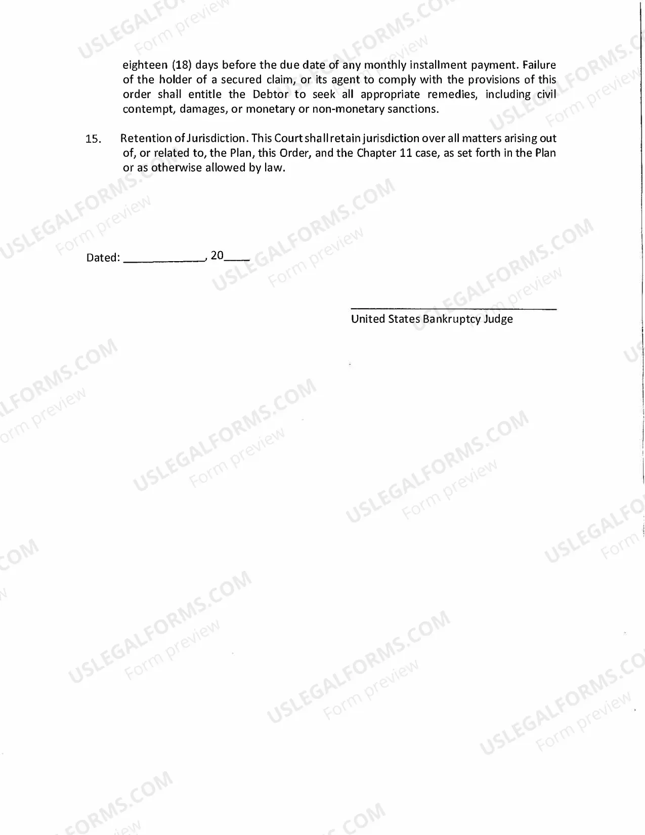 Preview Order Confirming Chapter 11 Plan of Reorganization of Individual Debtor(s)