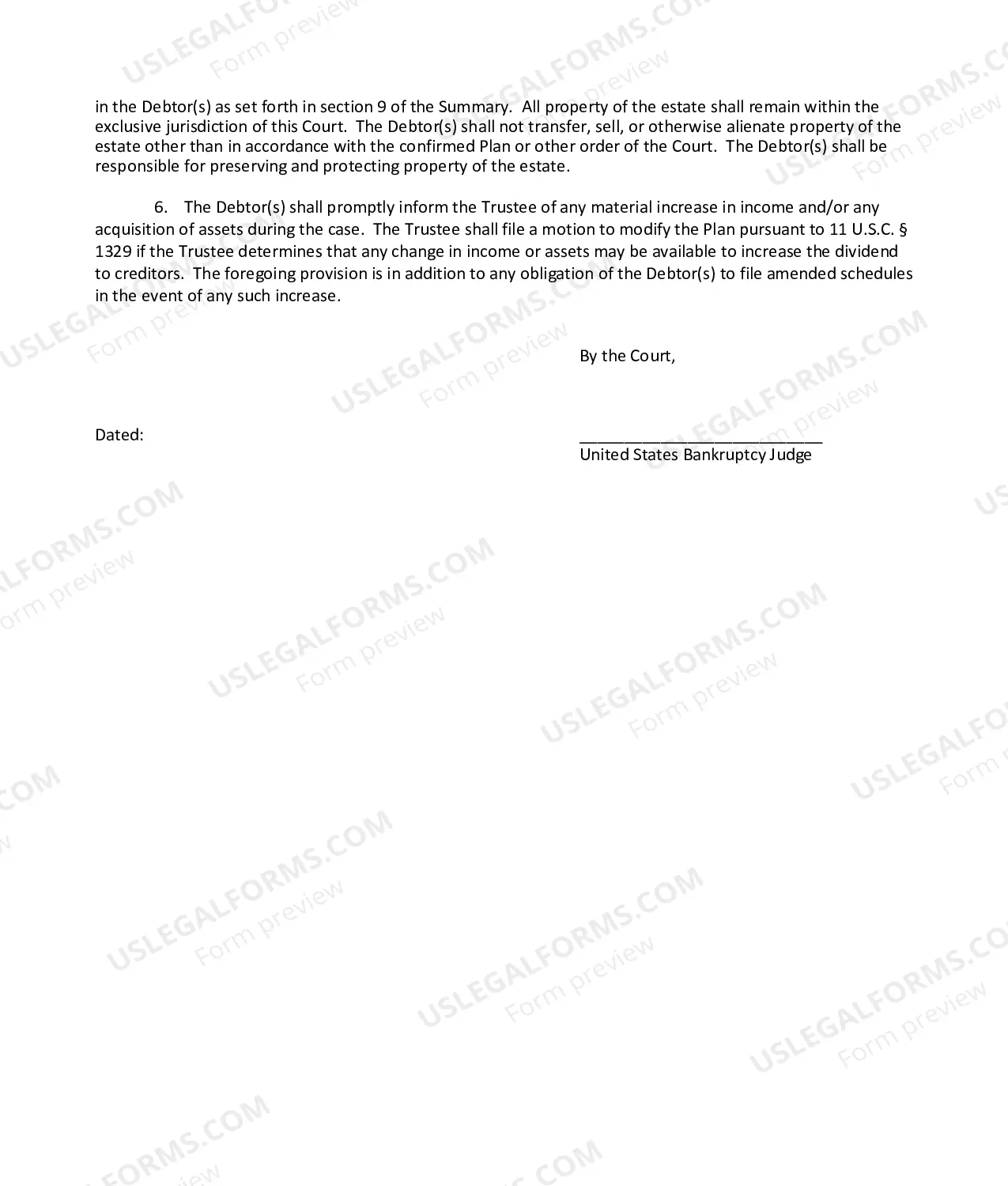 Preview Order Confirming Chapter 13 Plan