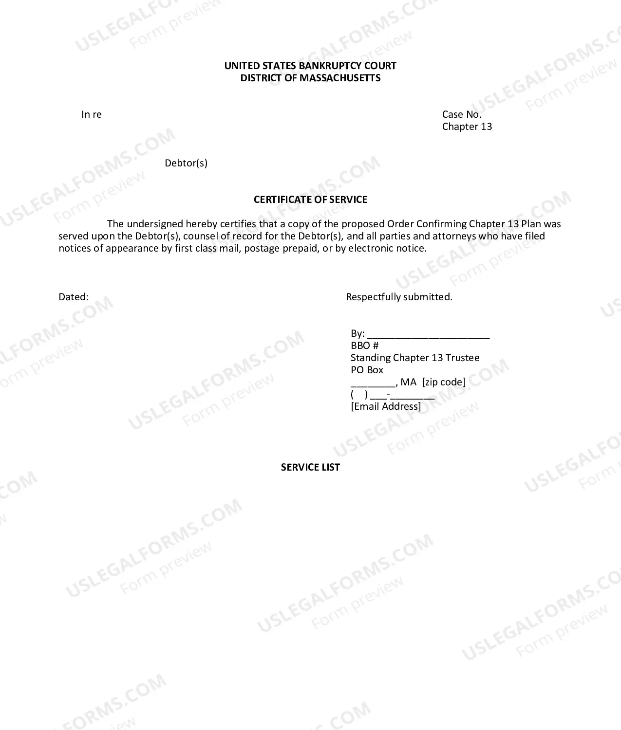 Preview Order Confirming Chapter 13 Plan