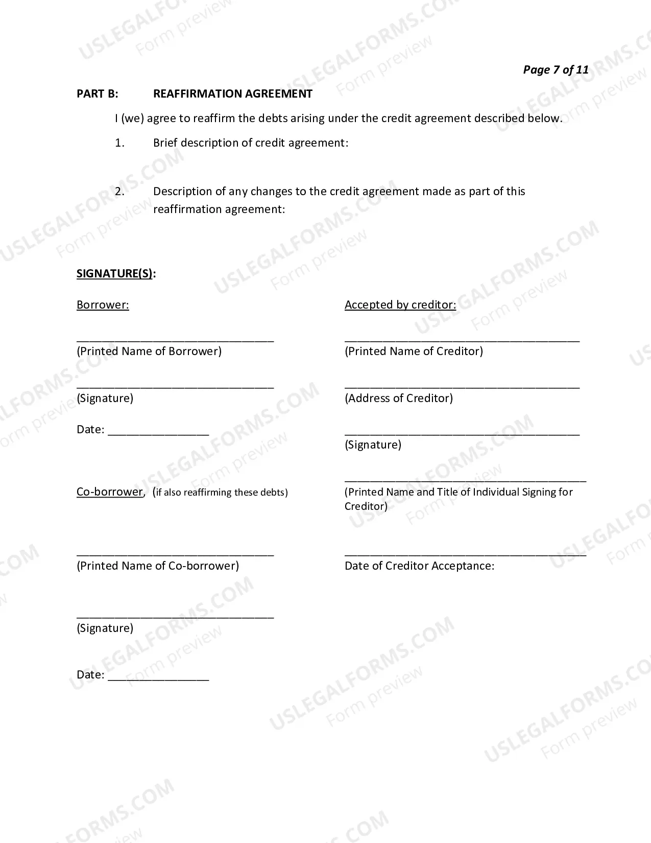 Preview Reaffirmation Agreement