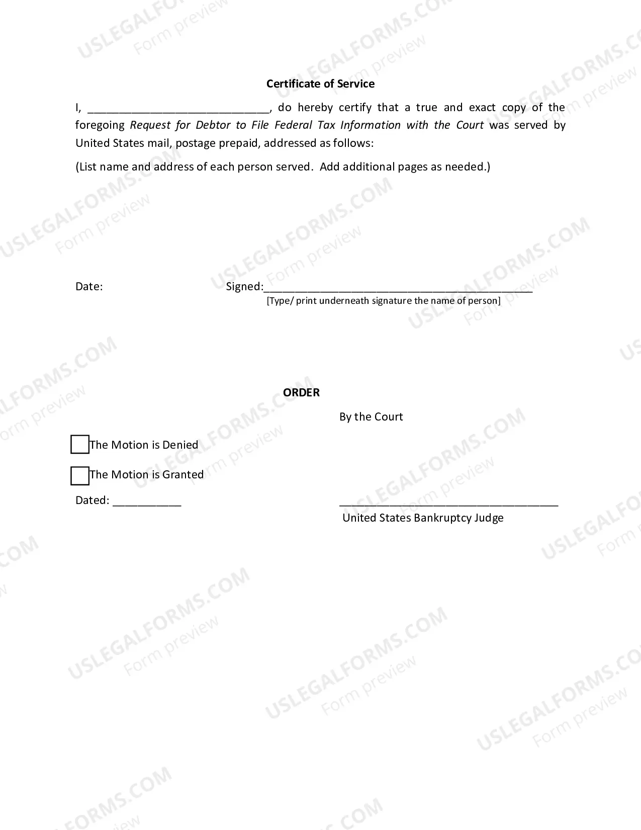 Preview Request For Debtor To File Federal Tax Information With The Court