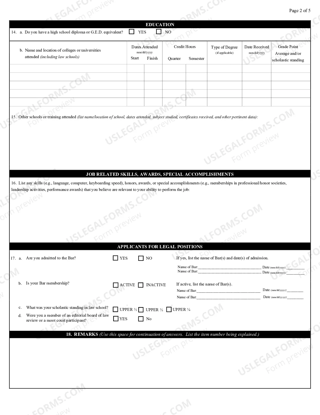 Preview Employment Application