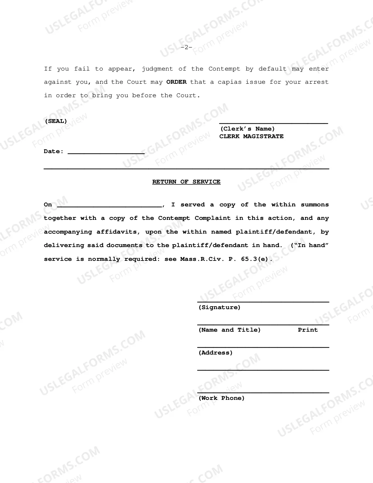 Preview Summary Process Contempt Summons