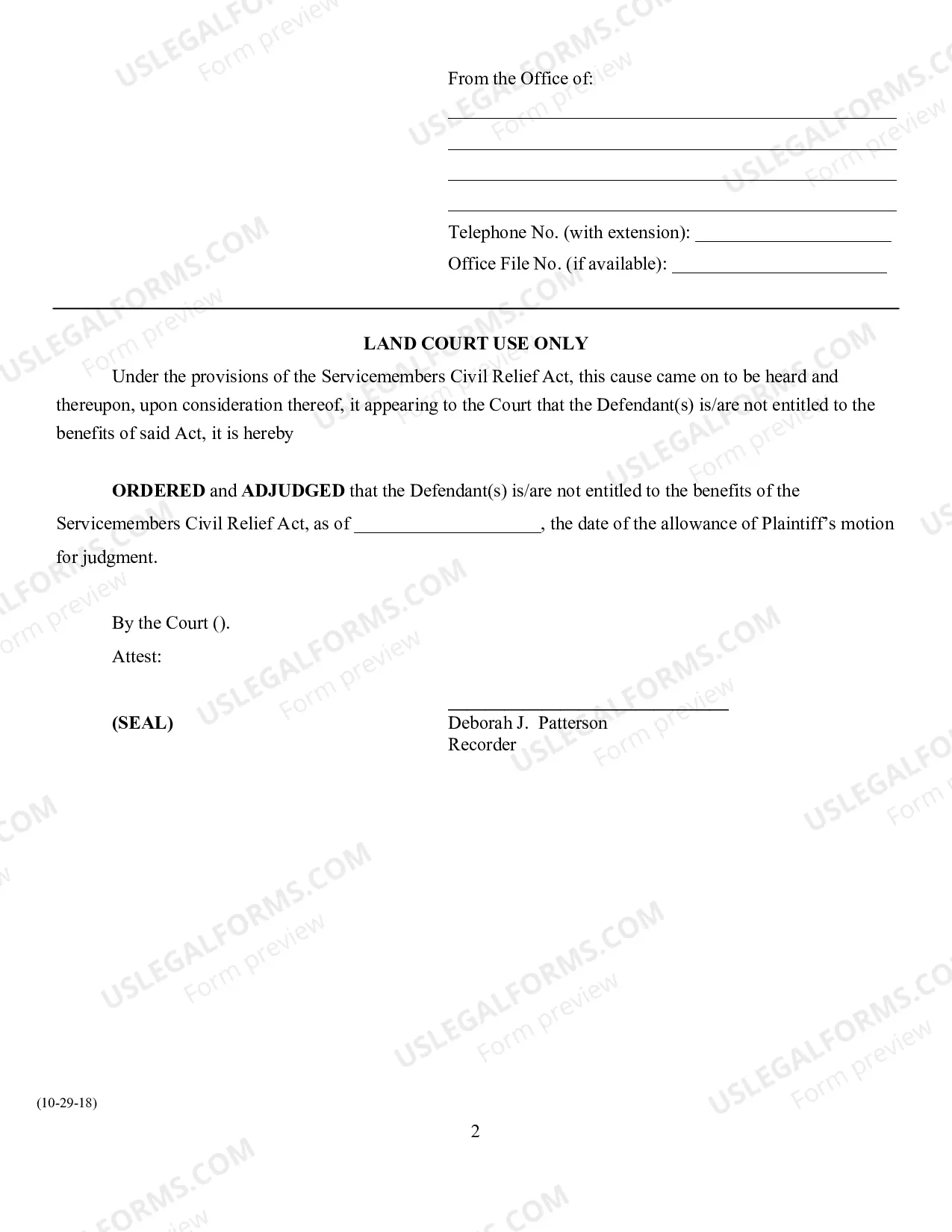 Preview Complaint To Determine Military Status