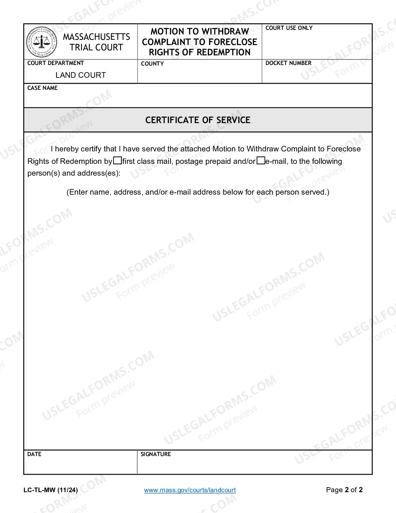 Preview Motion to Withdraw Complaint to Foreclose Rights or Redemption