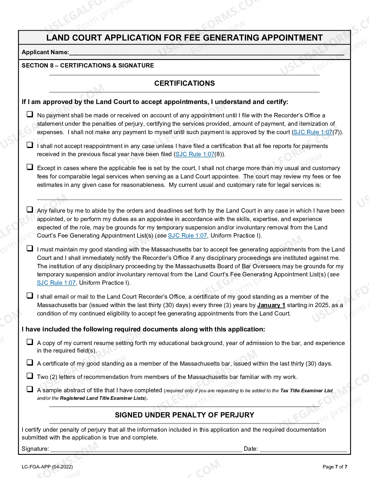 Preview Requirements and Form for Appointment as Land Court Title Examiner