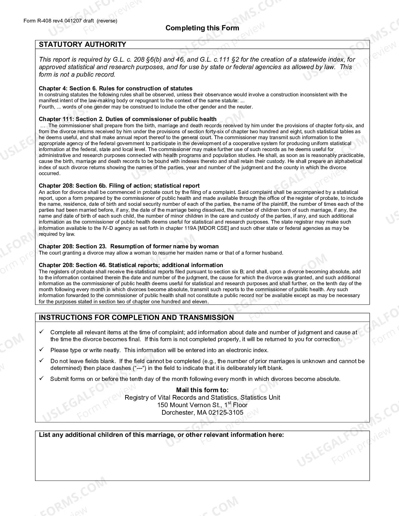 Preview Certification Vital Statistics Divorce or Annulment Statistical Form