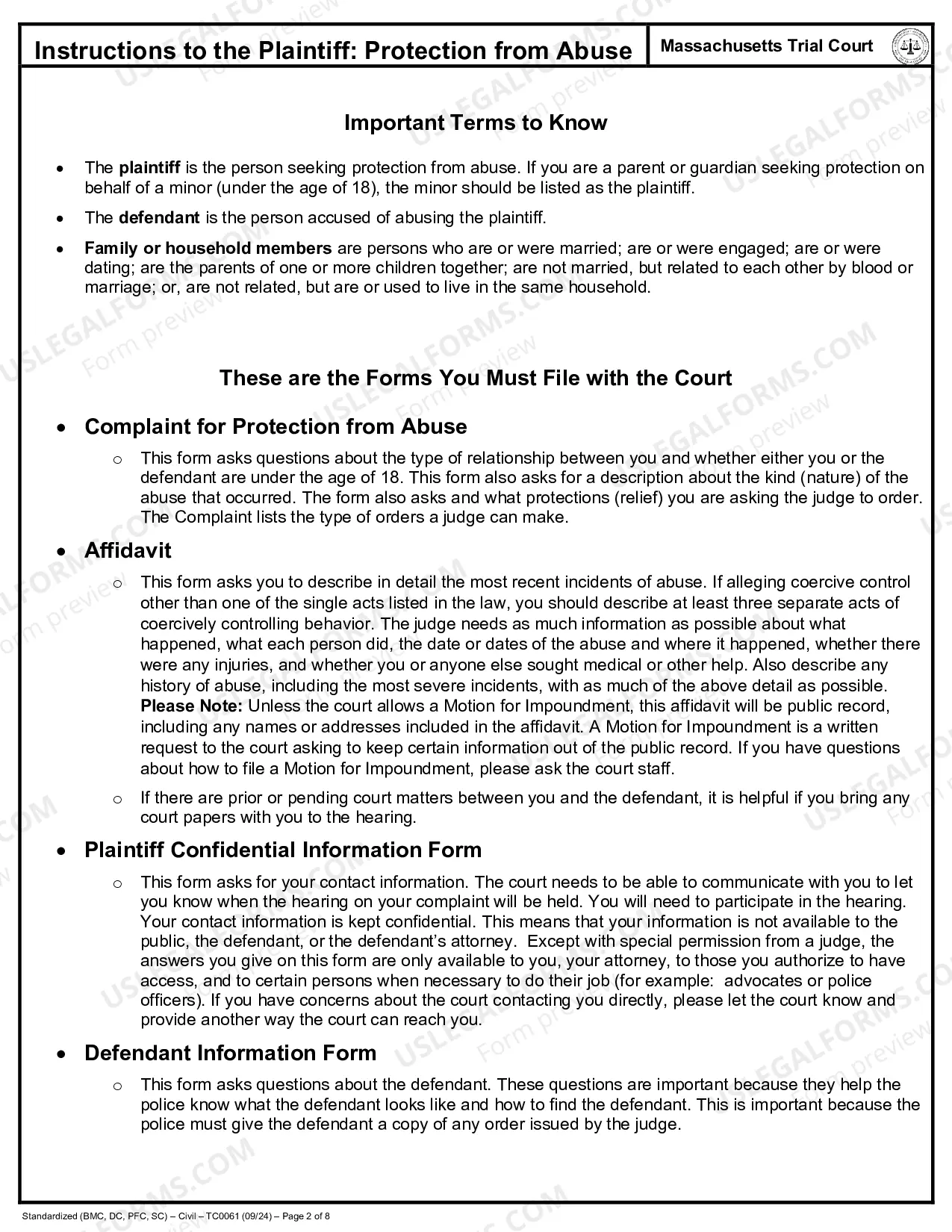 Preview Complaint for Protection from Abuse (page 2)