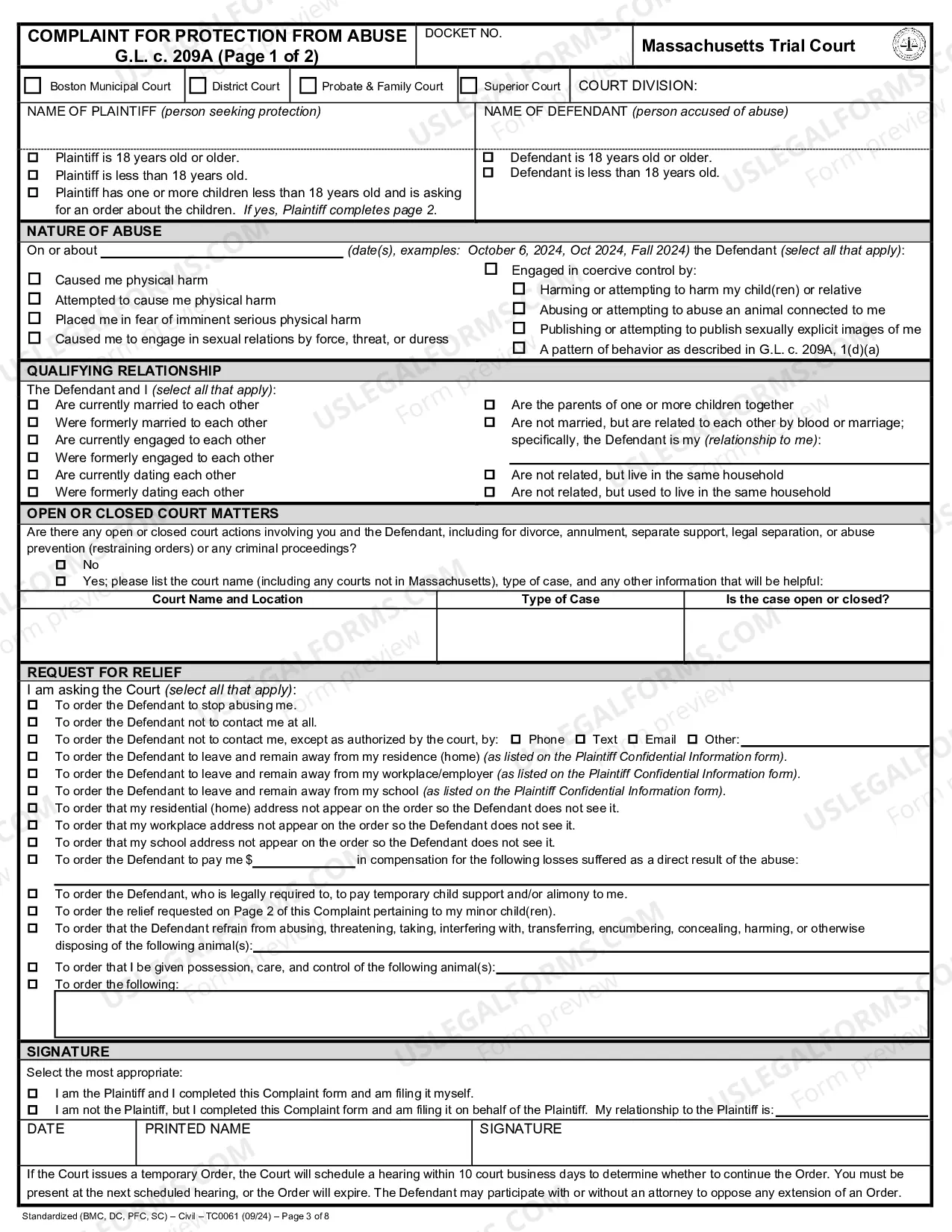 Preview Complaint for Protection from Abuse (page 2)