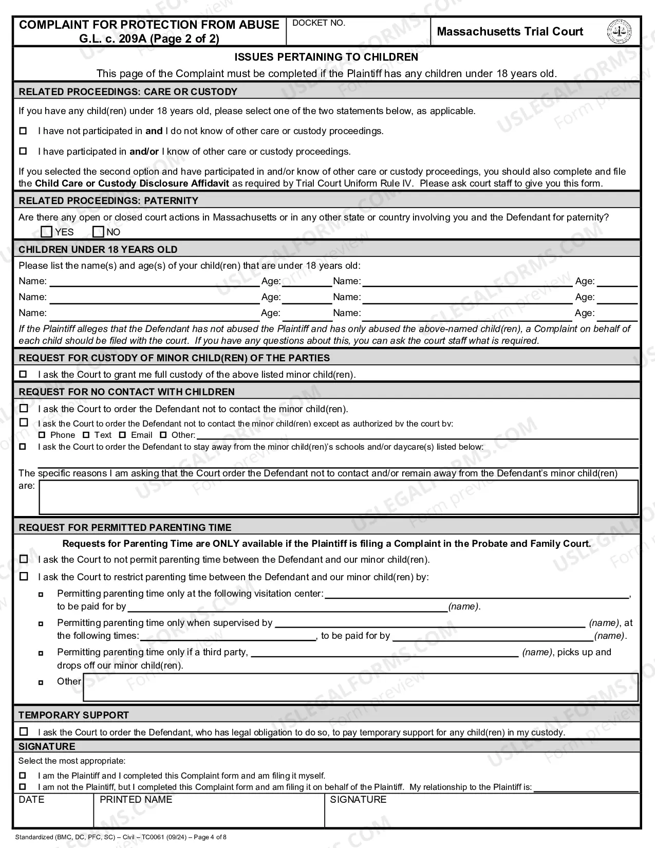 Preview Complaint for Protection from Abuse (page 2)