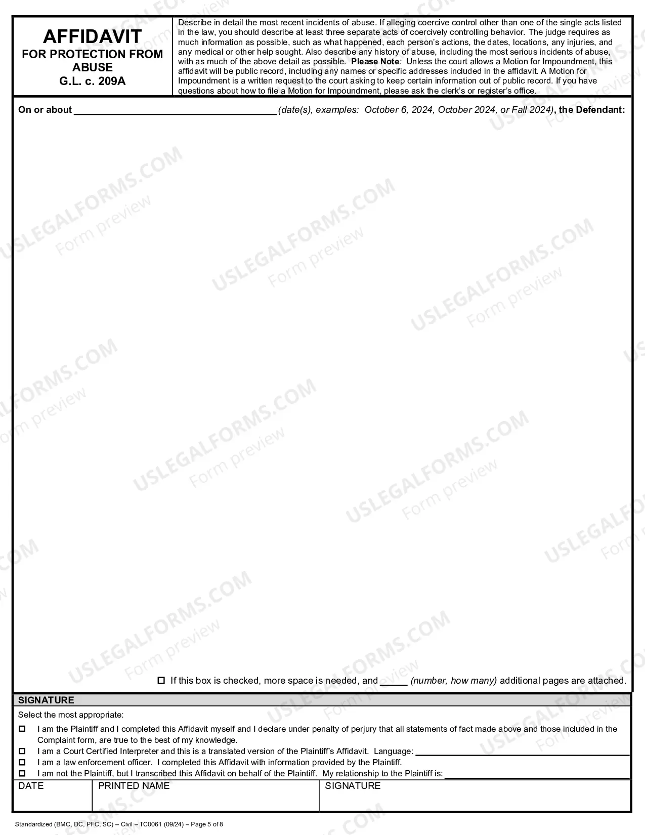 Preview Complaint for Protection from Abuse (page 2)