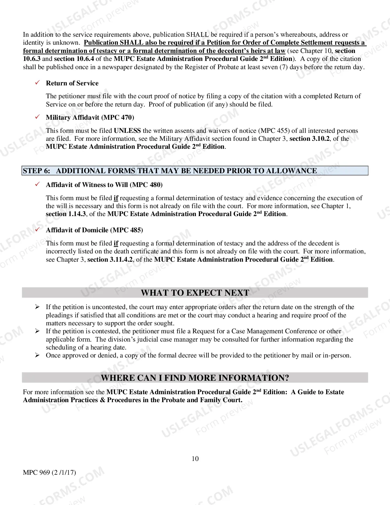 Preview Instructions for Completing MPC 855 Petition for Order of Complete Settlement