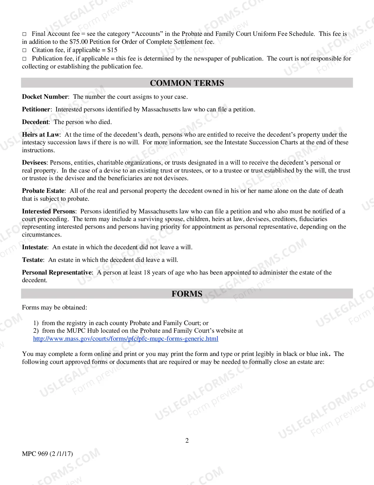 Preview Instructions for Completing MPC 855 Petition for Order of Complete Settlement