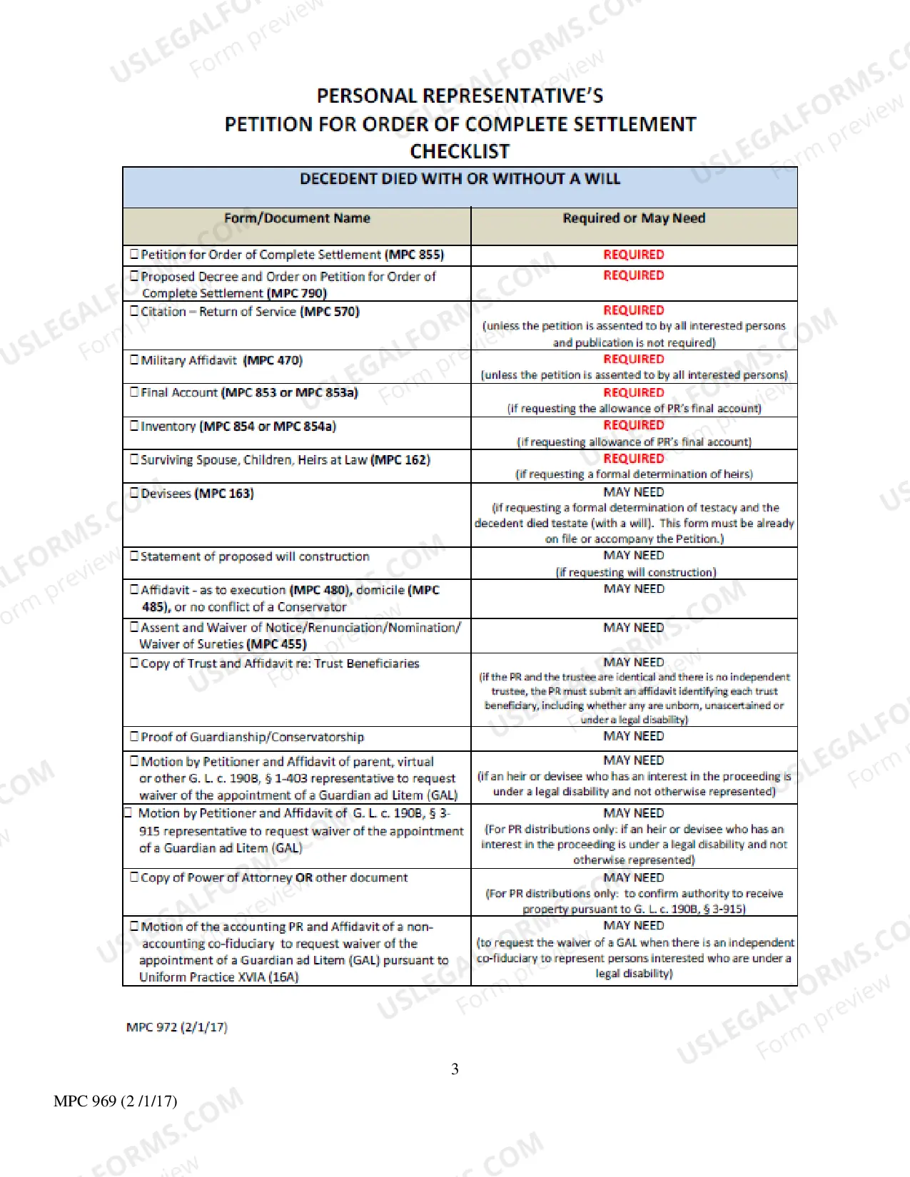 Preview Instructions for Completing MPC 855 Petition for Order of Complete Settlement