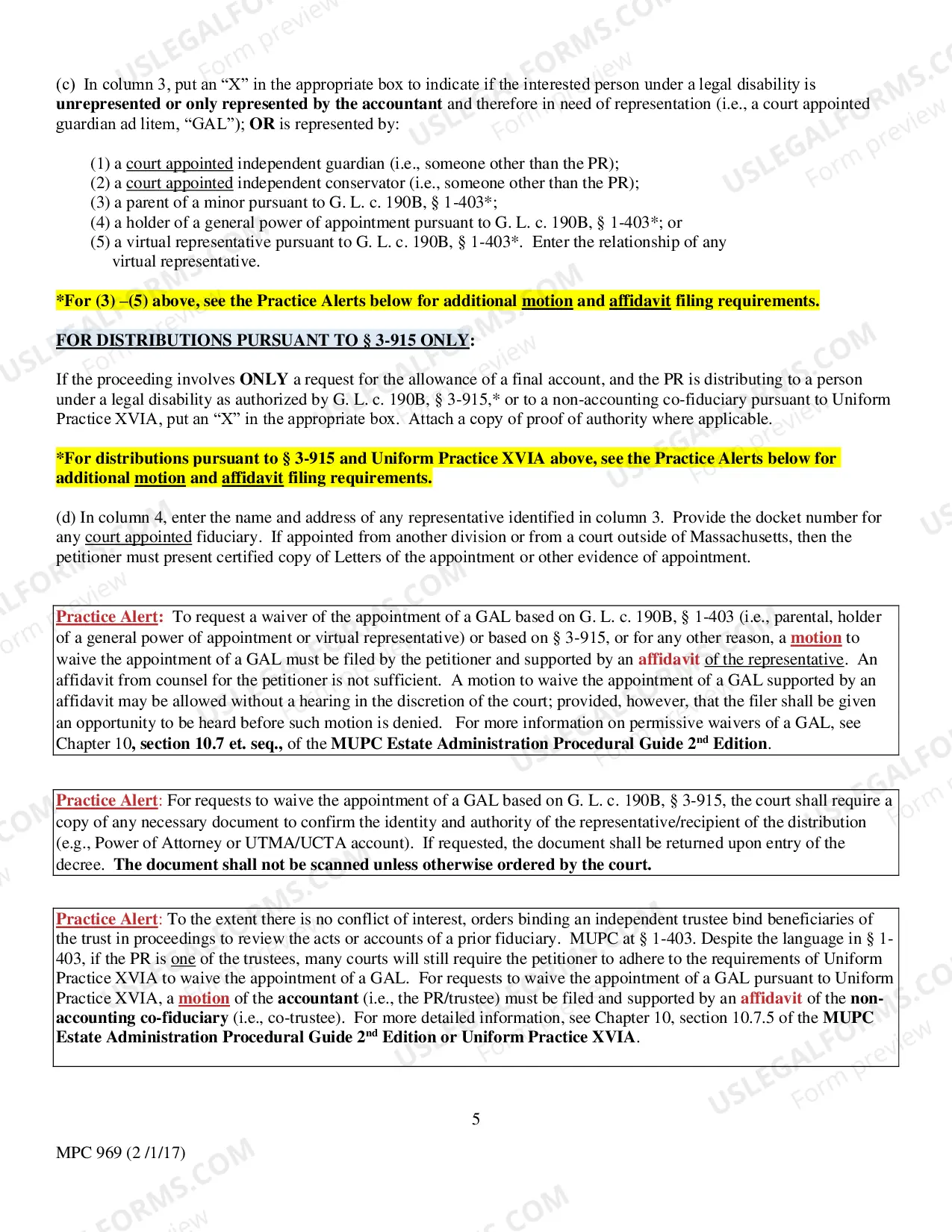 Preview Instructions for Completing MPC 855 Petition for Order of Complete Settlement