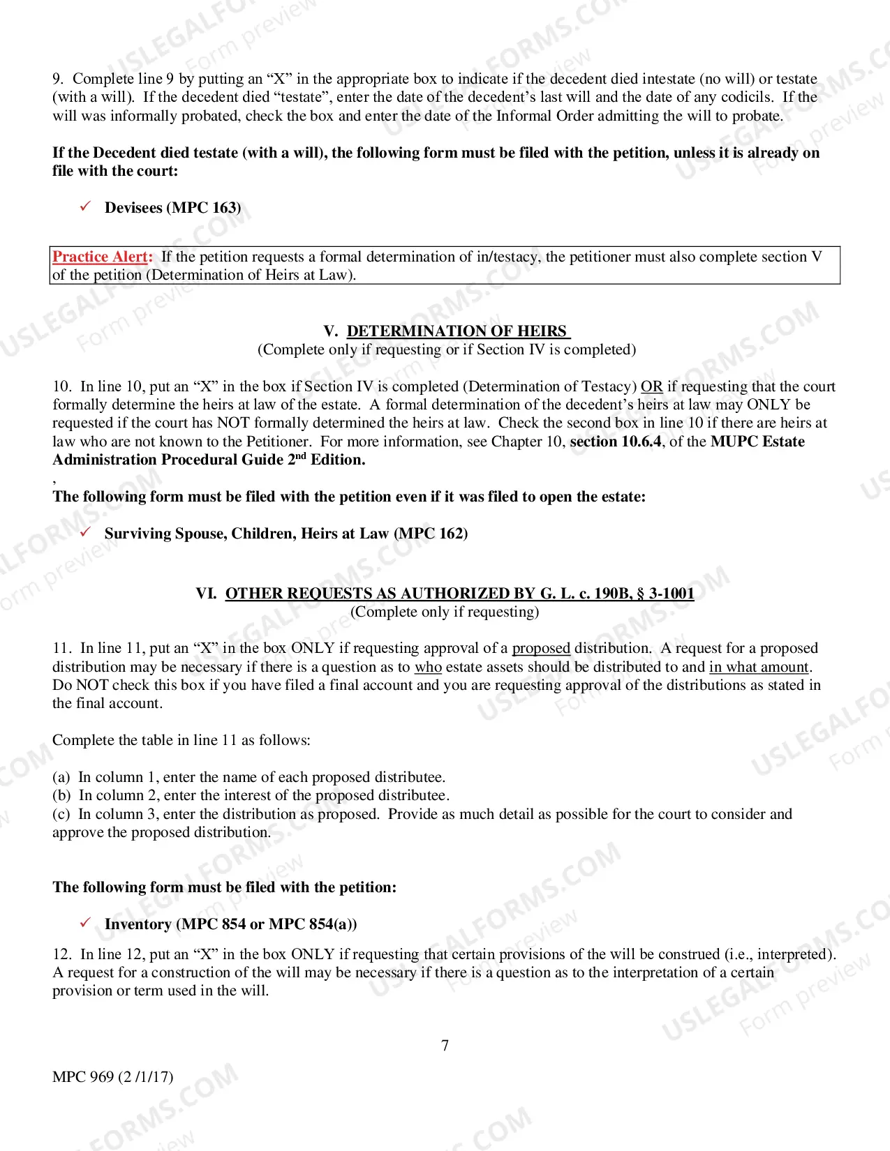 Preview Instructions for Completing MPC 855 Petition for Order of Complete Settlement