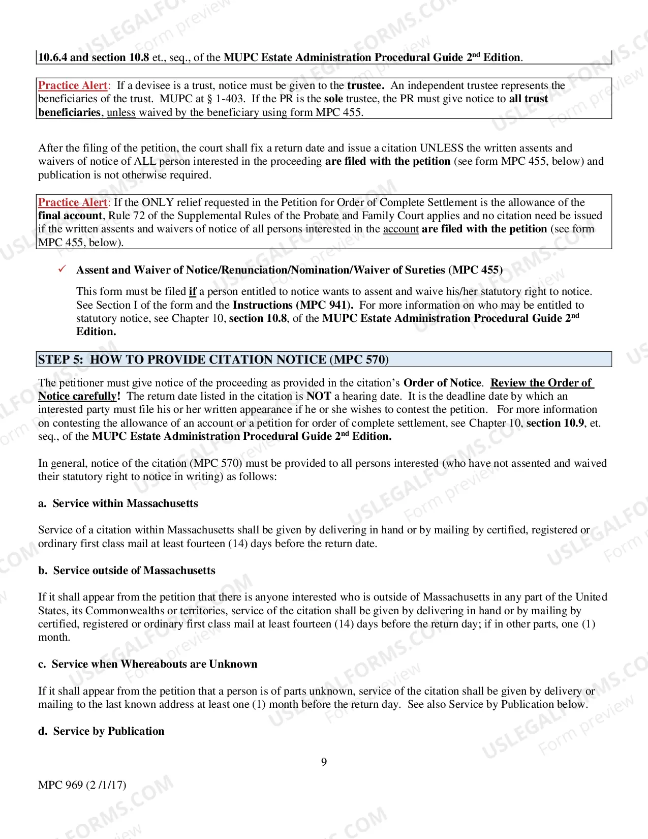 Preview Instructions for Completing MPC 855 Petition for Order of Complete Settlement