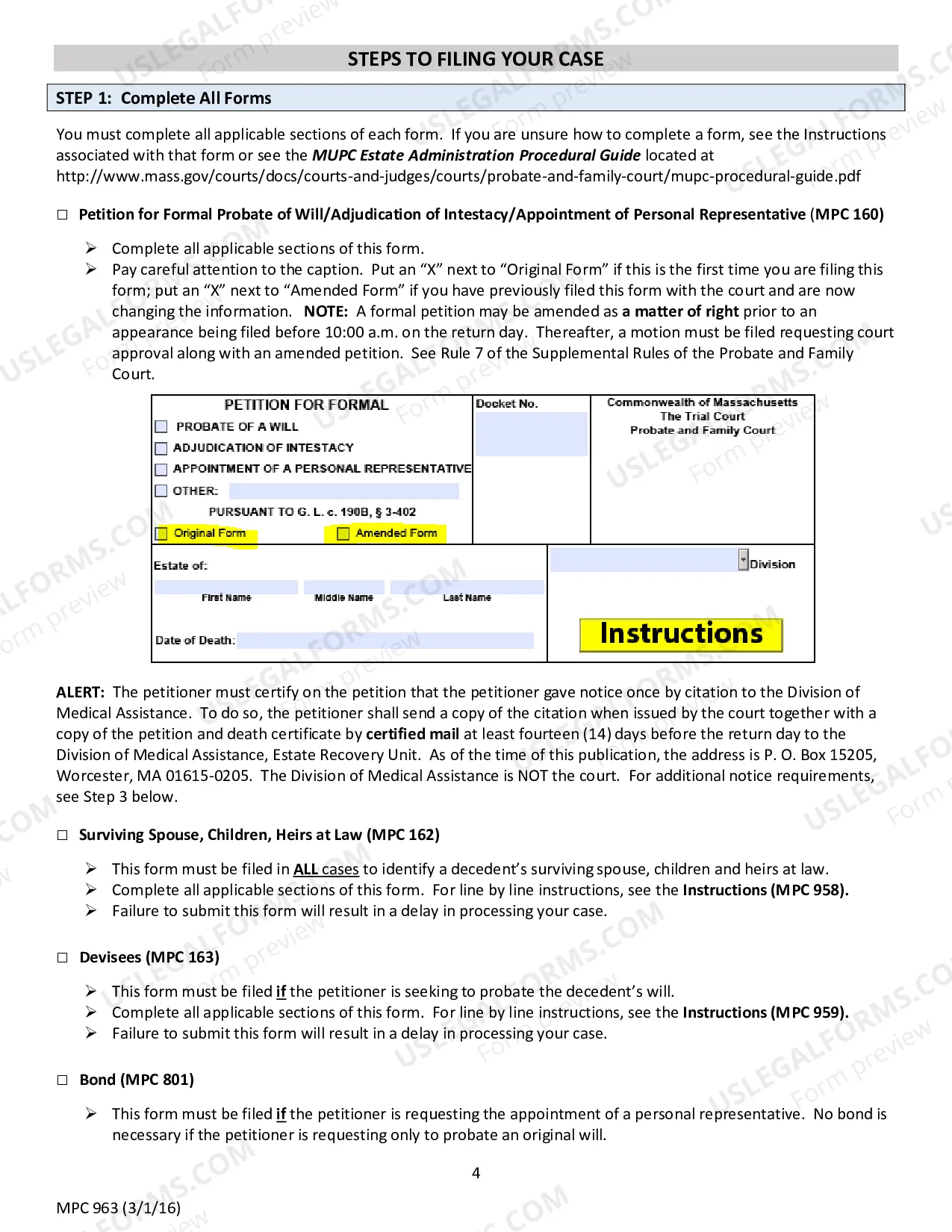 Preview Instructions for Petition for Formal Probate