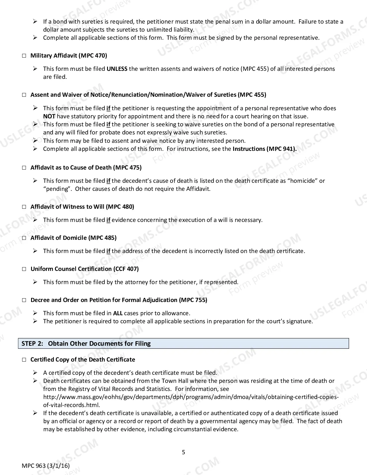Preview Instructions for Petition for Formal Probate