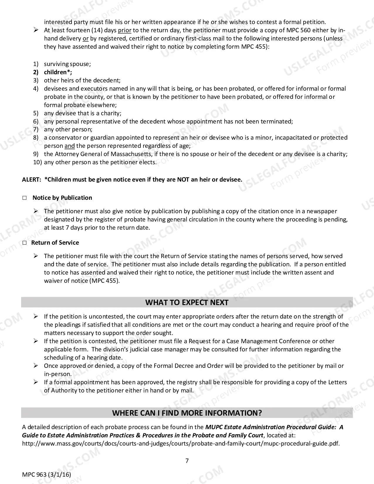 Preview Instructions for Petition for Formal Probate