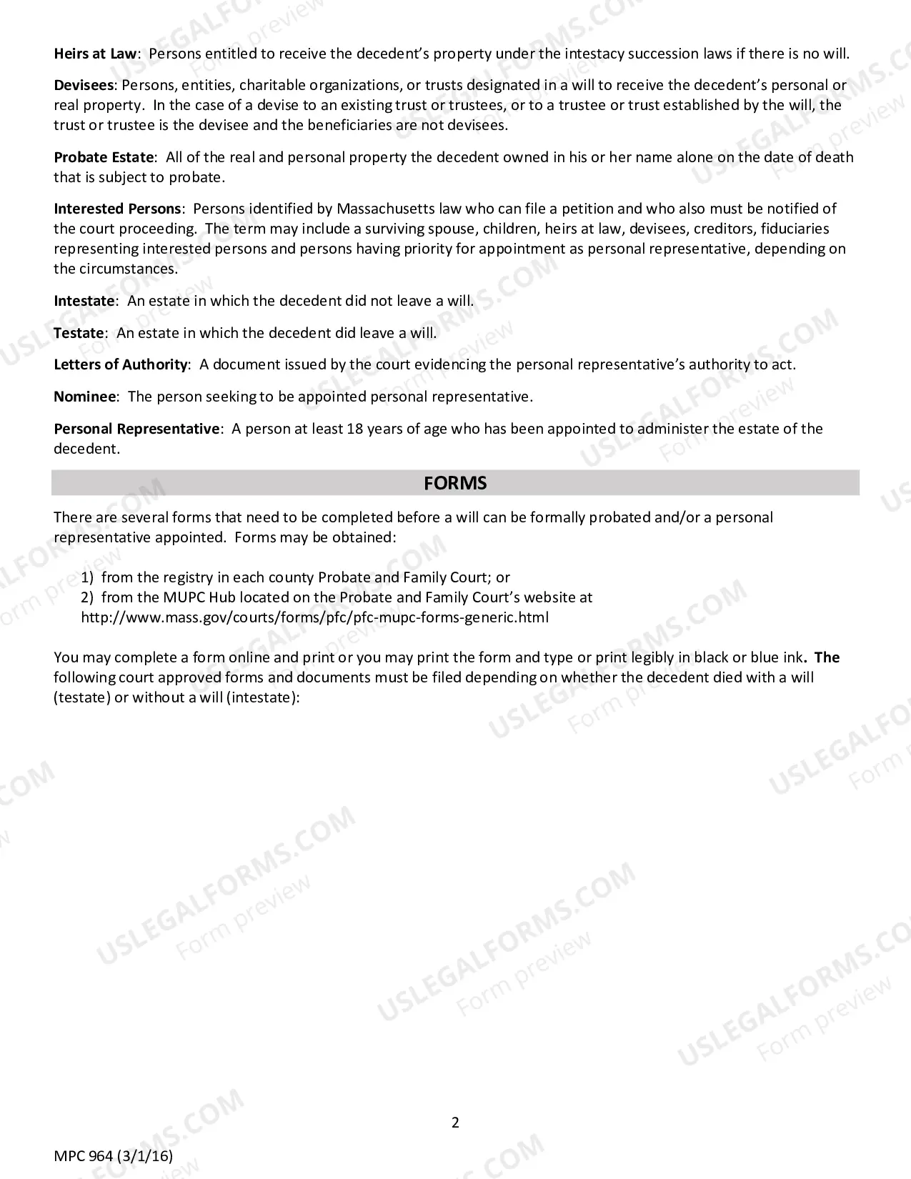 Preview Instructions for MPC 161 Petition for Late and Limited Formal Testacy and/or Appointment