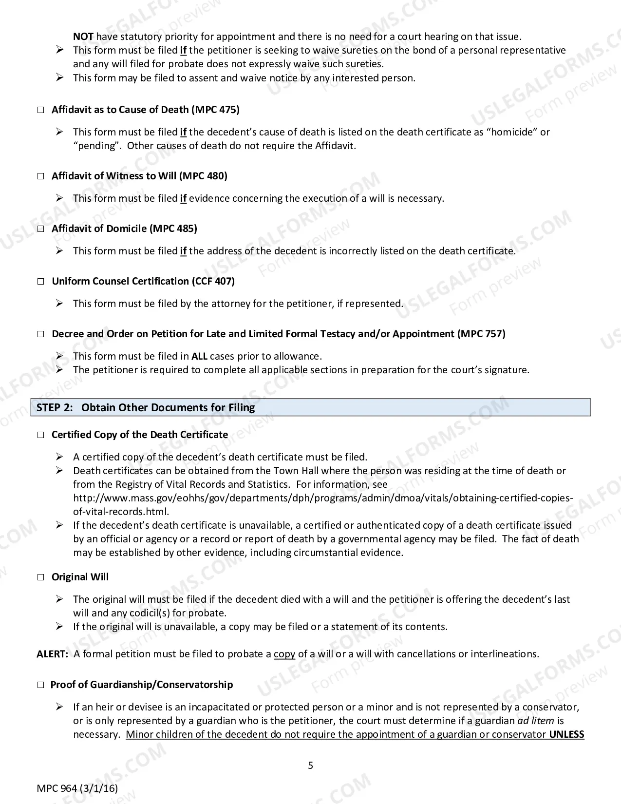 Preview Instructions for MPC 161 Petition for Late and Limited Formal Testacy and/or Appointment