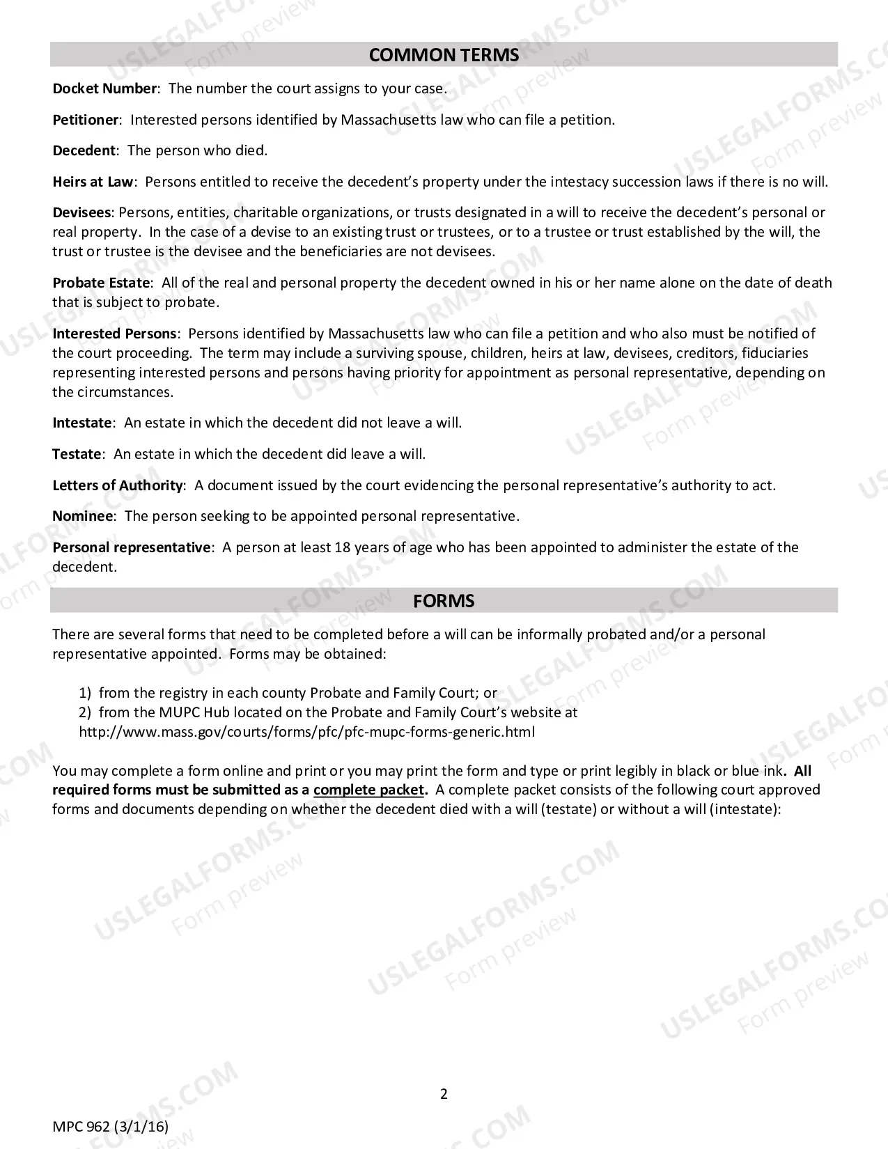 Preview Instructions for Petition for Informal Probate