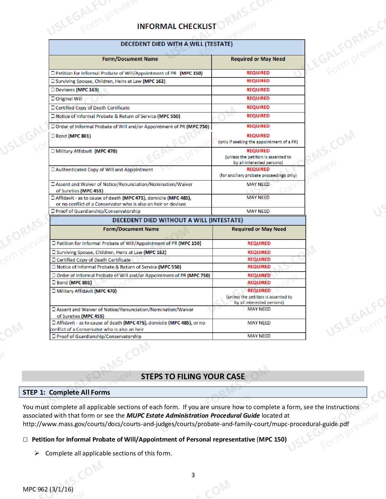 Preview Instructions for Petition for Informal Probate