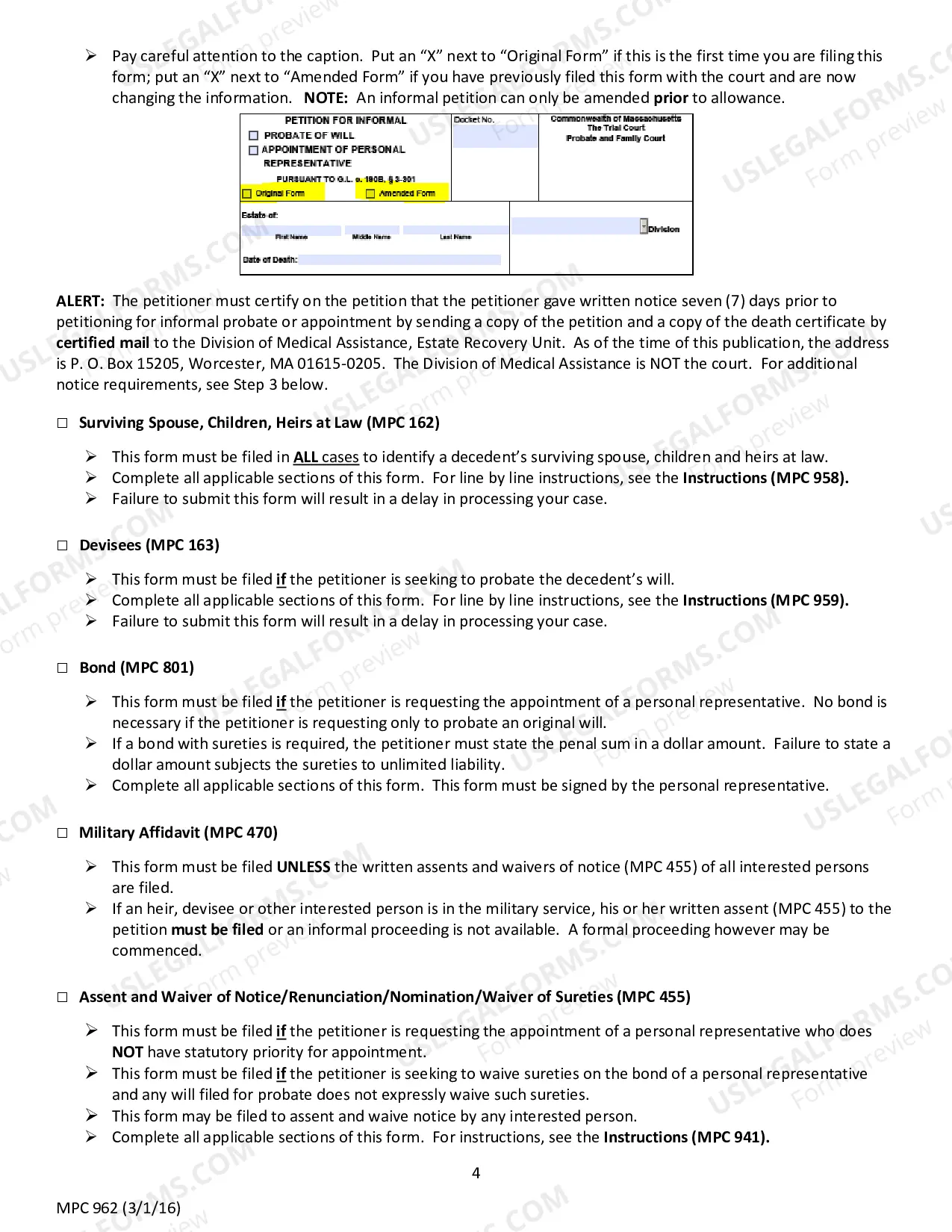 Preview Instructions for Petition for Informal Probate