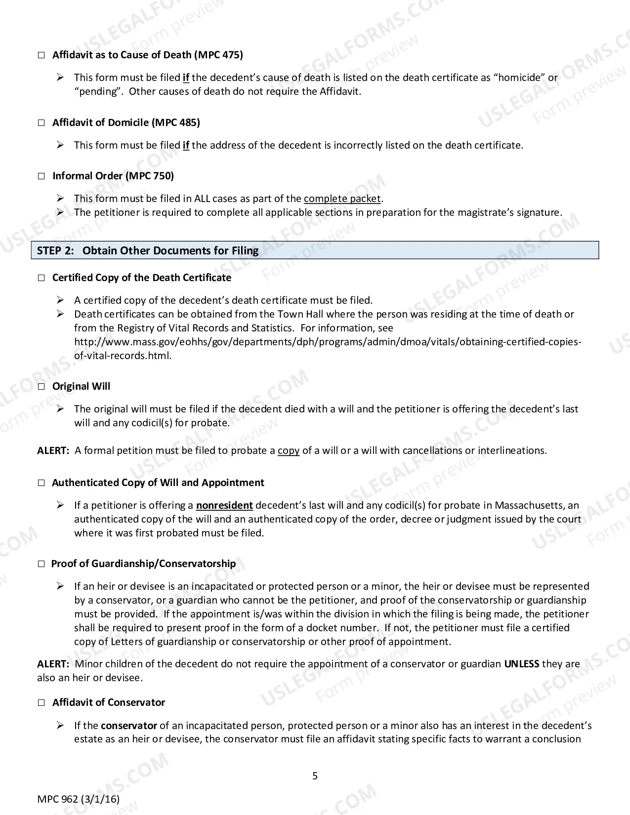 Preview Instructions for Petition for Informal Probate