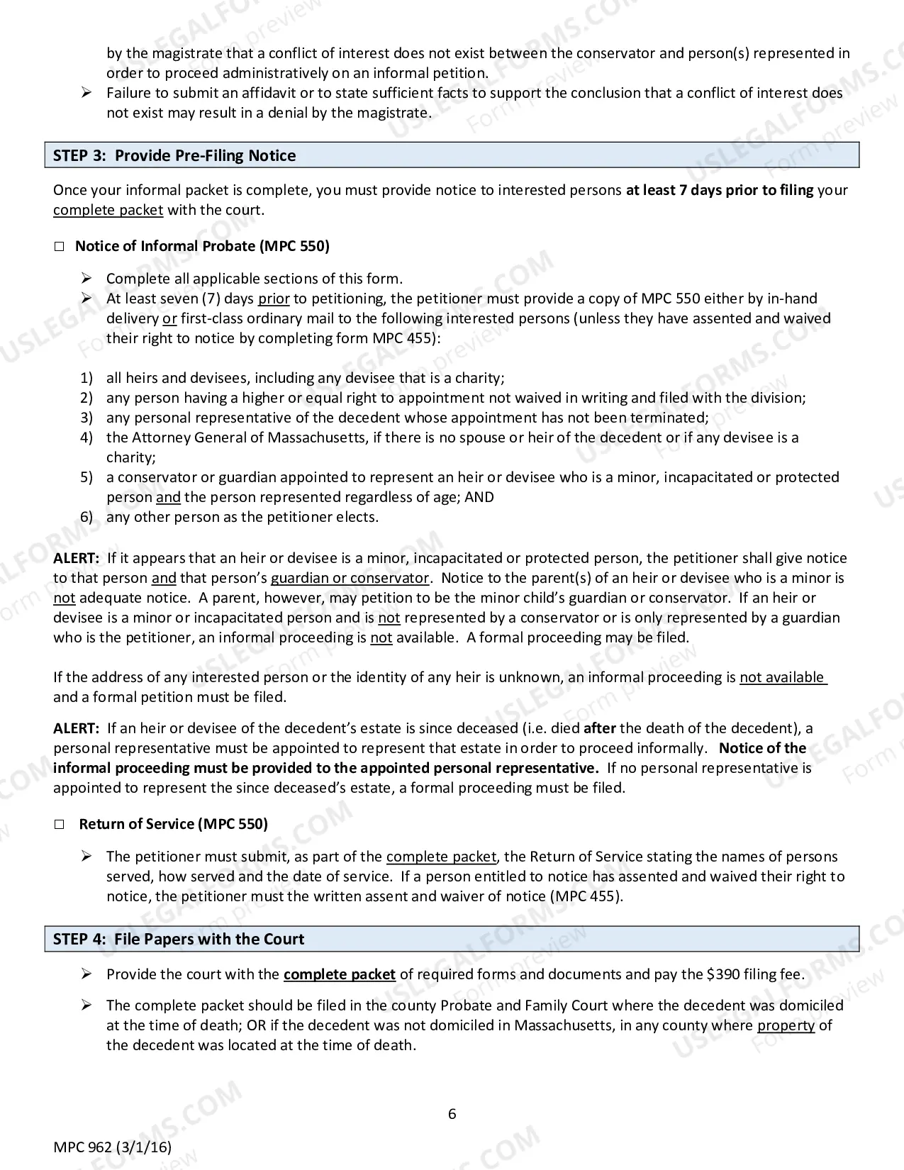 Preview Instructions for Petition for Informal Probate