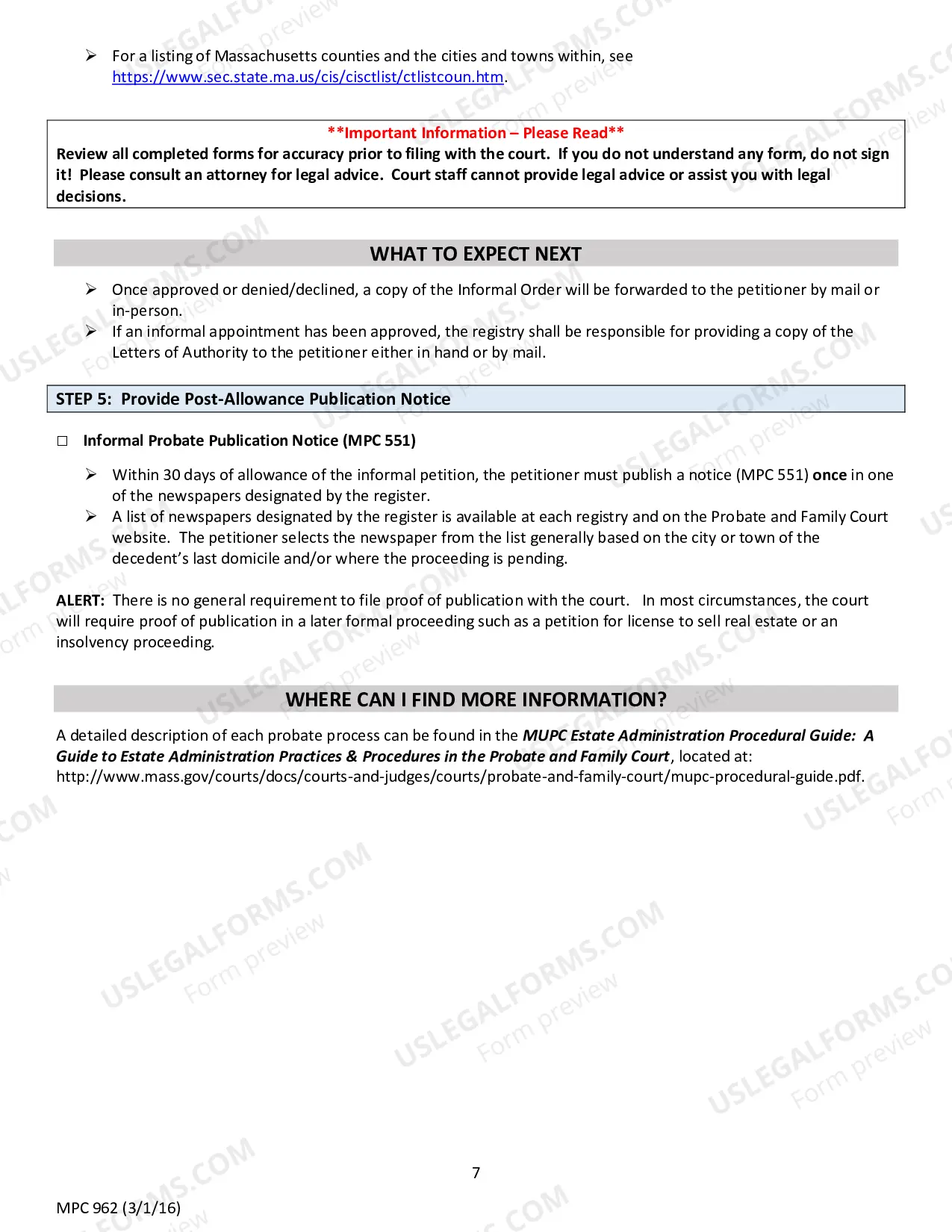 Preview Instructions for Petition for Informal Probate