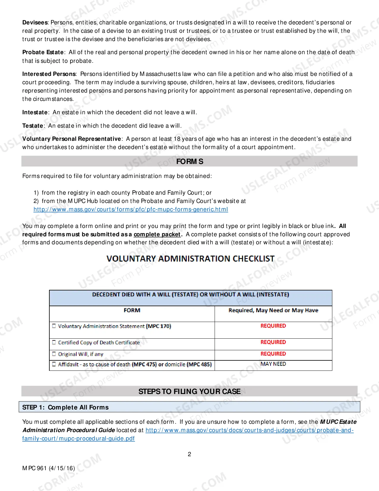 Preview Instructions for Voluntary Administration Statement