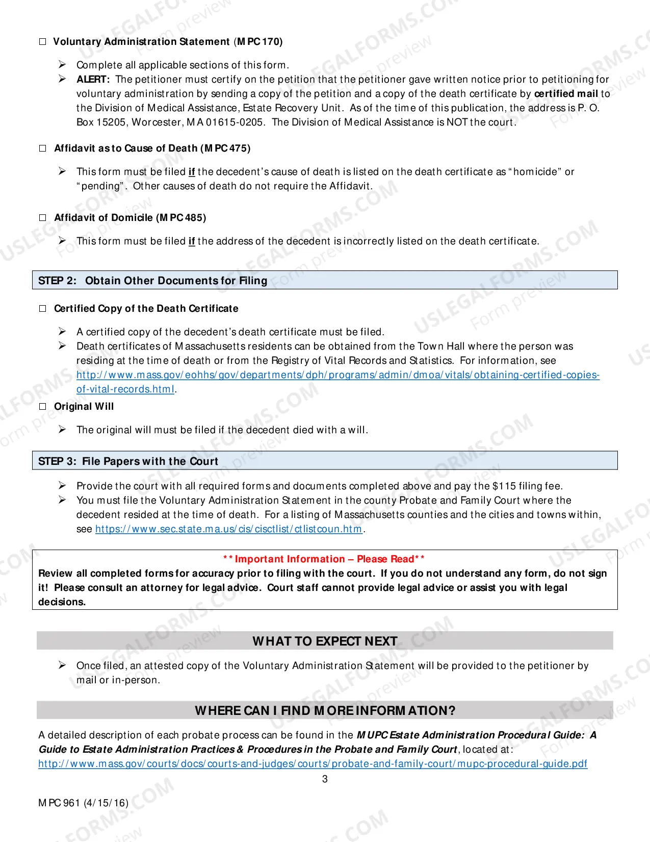 Preview Instructions for Voluntary Administration Statement