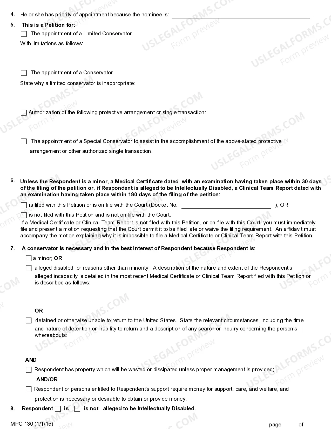 Preview Petition For Appointment of Conservator For Disabled Person