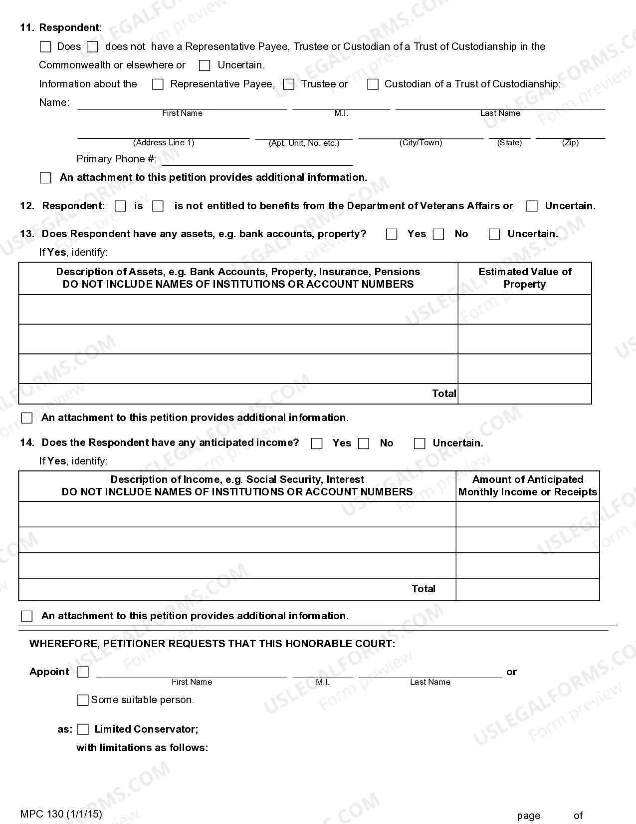 Preview Petition For Appointment of Conservator For Disabled Person