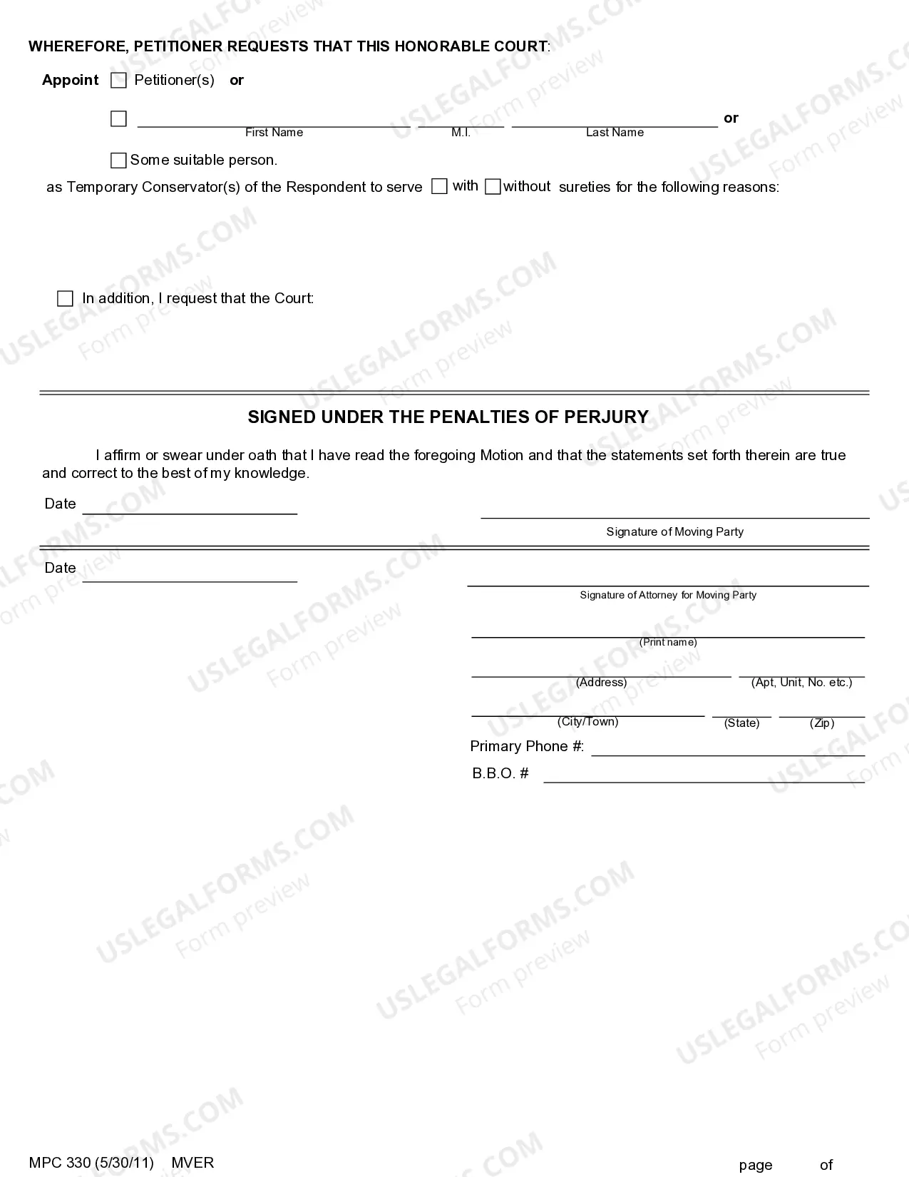 Preview Verified Motion For Appointment of Temporary Conservator